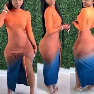 Orange and blue ombré dress